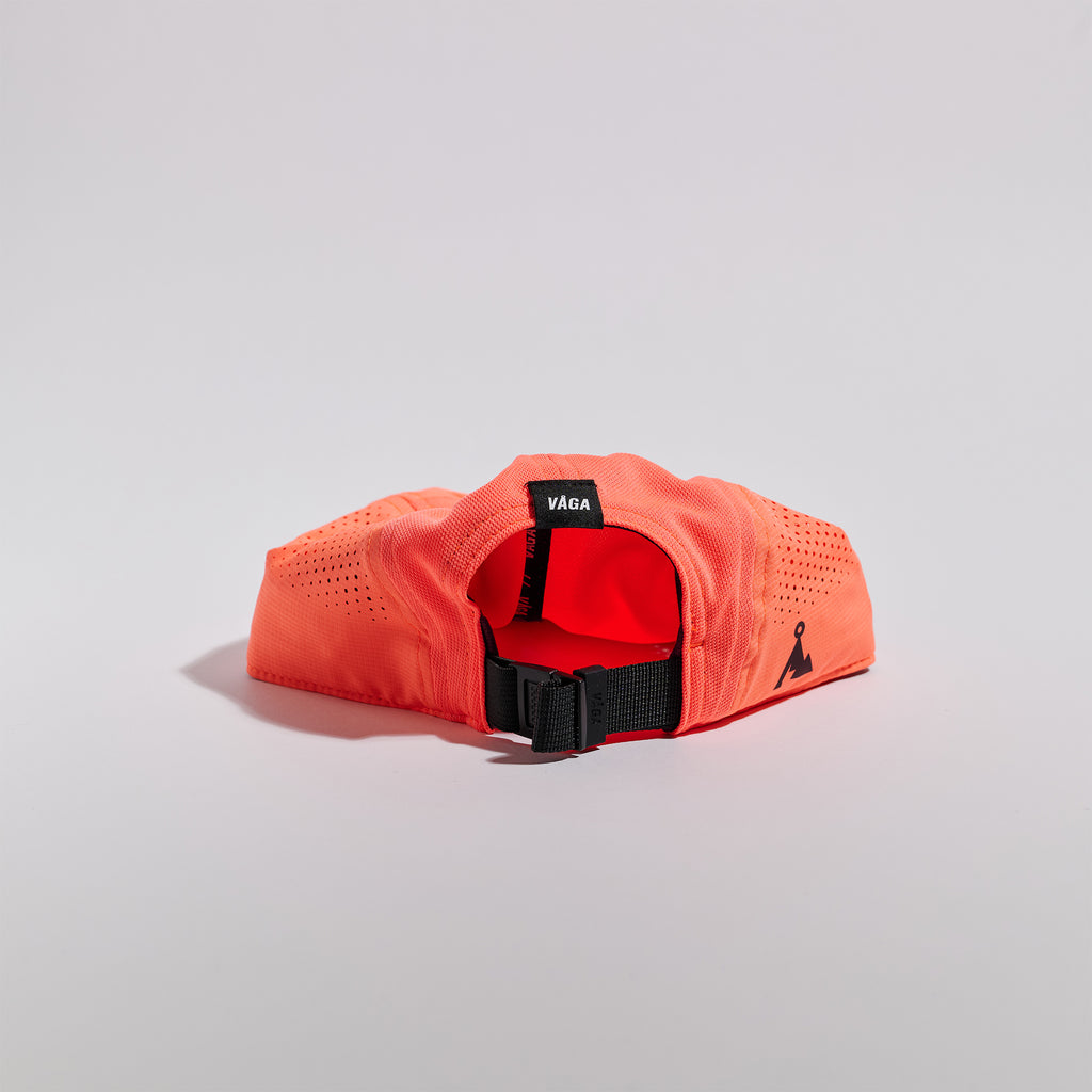 Feather Racing Cap - Neon Coral — VÅGA running cap — back view