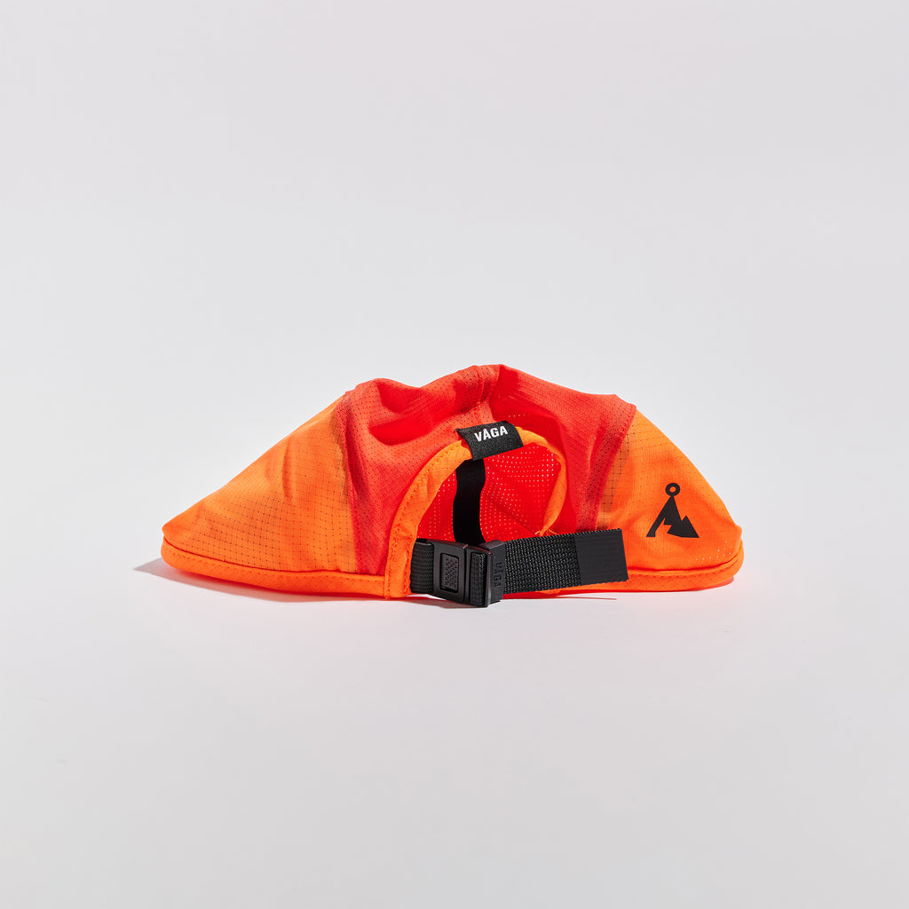 Transit Lite Cap - Neon Orange / Coral — VÅGA running cap — back view, unstructured construction