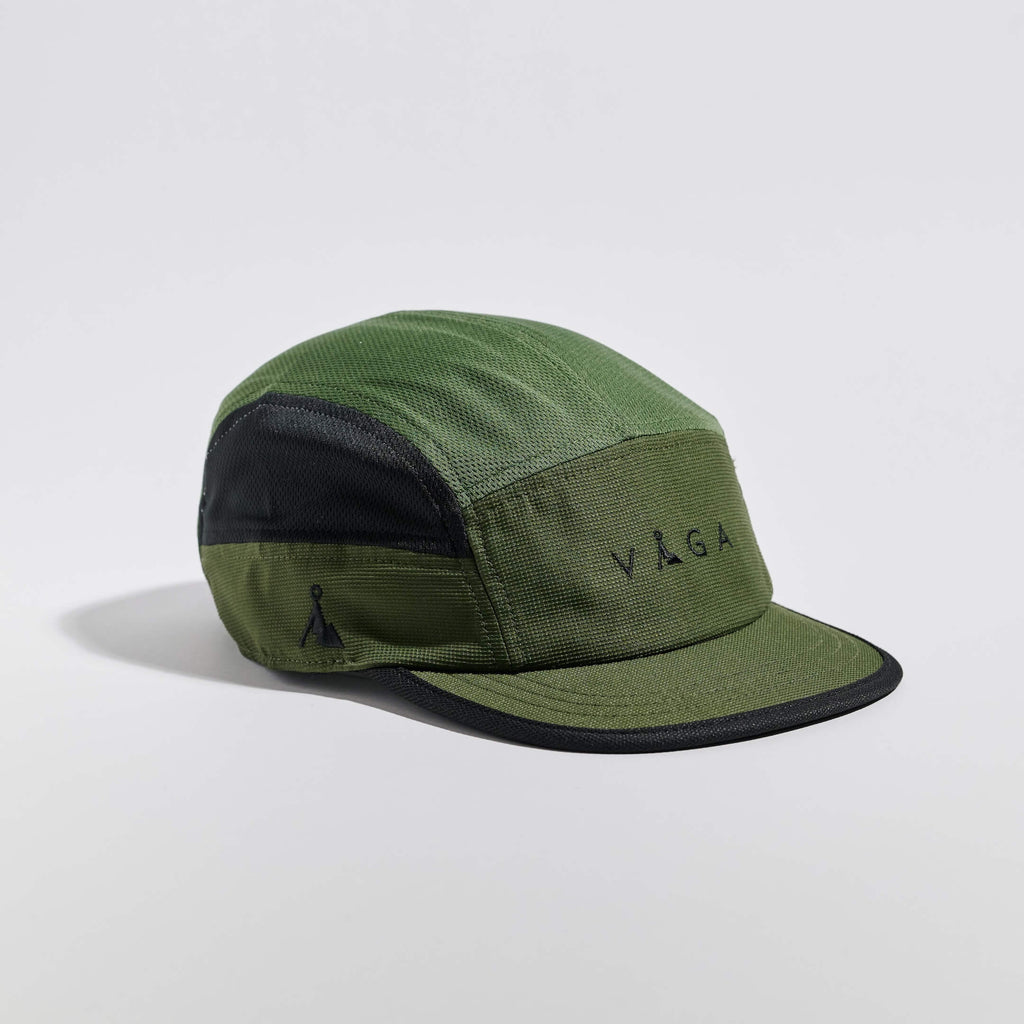 Club Cap - Utility Green / Black — VÅGA running cap — front angled view