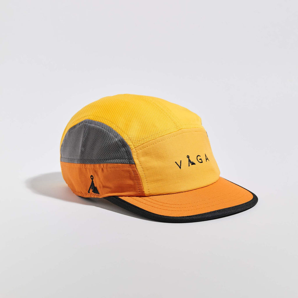 Club Cap - Yellow / Amber / Charcoal — VÅGA running cap — front angled view
