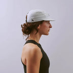 Feather Racing Cap - White — VÅGA running cap — worn, side profile